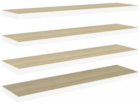 4 db fehér-tölgyszínű MDF lebegő fali polc 90 x 23,5 x 3,8 cm