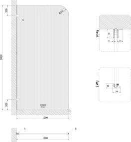 AREZZO design CLEAR walk-in zuhanyfal, bordázott 1000x2000