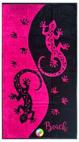 Salina gekkó pink-fekete strandtörölköző