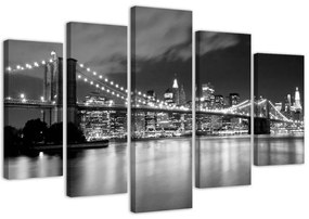 Gario Vászonkép Brooklyn híd éjjel fekete-fehér - 5 részes Méret: 100 x 70 cm