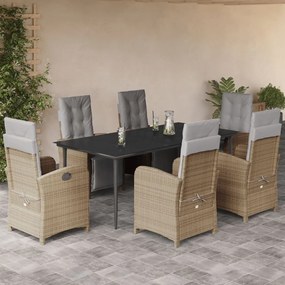 7 részes bézs polyrattan kerti étkezőgarnitúra párnákkal