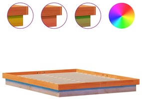 viaszbarna tömör fenyőfa LED-es ágykeret 150 x 200 cm