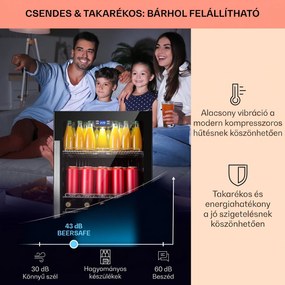 Klarstein Beersafe 5XL, hűtőszekrény, 147 liter, 3 polc, panoráma üvegajtó, rozsdamentes acél