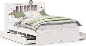 vidaXL fehér tömör fenyőfa könyvespolcos ágy matrac nélkül 140x190 cm