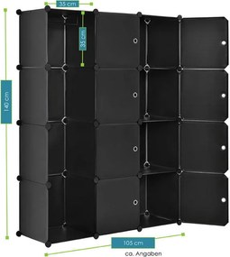 Ruhásszekrény 12 kombinálható rekesszel fekete színben