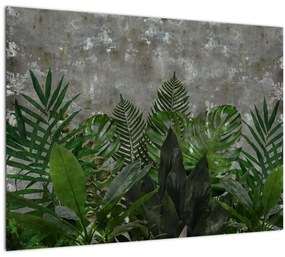 Kép - Betonfal növényekkel (üvegen) (70x50 cm)