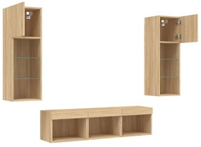 5 darab füstös tölgy színű szerelt fa TV-bútor LED-del
