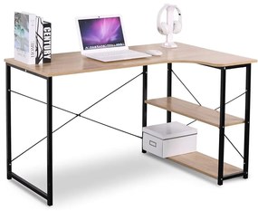 Intenso Home L alakú sarok íróasztal / számítógépasztal polcokkal 120x73cm | Masszív fém váz, fekete - Sonoma tölgy szín