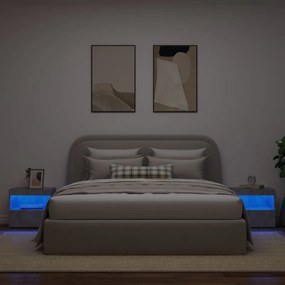 2 db betonszürke éjjeliszekrény LED-fényekkel 50x40x45 cm
