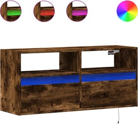 vidaXL füstös tölgy színű fali TV-szekrény LED-ekkel 100x31x45 cm