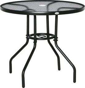 Outsunny Kerti Asztal Terasz Oldal Asztal Kültéri Bútor Erkély Asztal Bistro Asztal Napernyő Nyílással Edzett Üveg + Fém Fekete Ø80 x 72 cm | Aosom