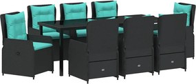 vidaXL Kert étkező szett 9 pcs Fekete Poli rattan