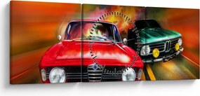 Kép - Retro versenyautók (órával) (90x30 cm)