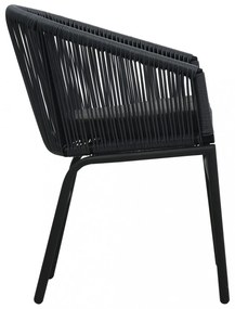 3 darabos fekete PE rattan bisztrószett párnával