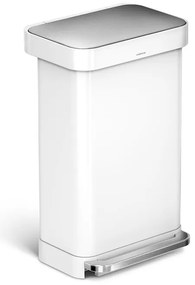 Négyszögletű pedálos szemetes 45 l, fehér acél, táskarekesszel, fehér
