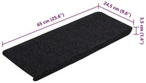 15 db fekete öntapadó lépcsőszőnyeg 65x24,5x3,5 cm
