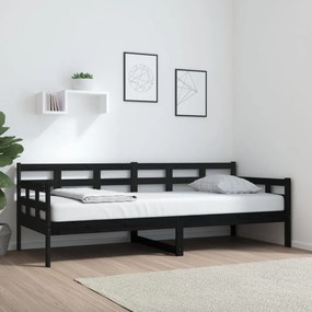 fekete tömör fenyőfa kanapéágy 80x200 cm
