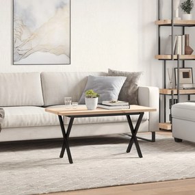 Tömör fenyőfa és acél X-vázú dohányzóasztal 90x40x45,5 cm