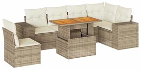 7 részes bézs polyrattan kerti ülőgarnitúra párnákkal
