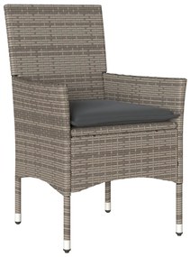 7 Darabos Kerti Étkező Készlet Párnákkal Szürke Polirattan, Kerti Asztal Fekete 160x80x73 cm Edzett Üveg