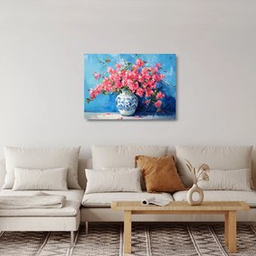 Üveg kép - Váza rózsaszín virágokkal (70x50 cm)