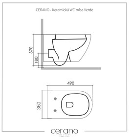 Cerano Verde, függő WC csésze Peremless 490x360x370 mm + UF wc ülőke, fehér fényes, CER-CER-417341