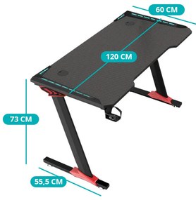 Professzionális gamer asztal karbonszálas bevonattal, LED világítással