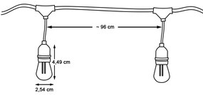 Vízálló dekor égősor, 15 db E27 LED lámpával, 14,6 m, melegfehér