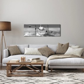 Kép - Repülőgép a felhőkben, fekete-fehér (órával) (90x30 cm)