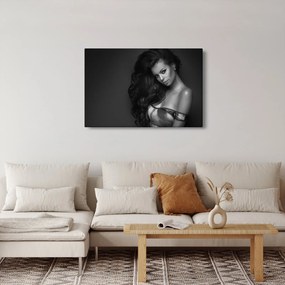 Kép - fekete, fehér, portré, közül, csábító, nő (90x60 cm)