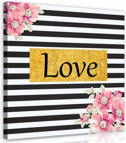 Vászonkép 40x40 Szerelem virágok csíkok arany fekete fehér rózsaszín dekoratív