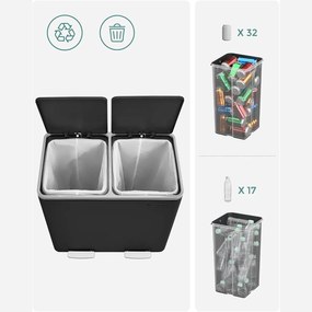Dupla szemetes, 2 x 24 literes, 2 rekesszel, fekete