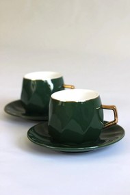 Zöld-arany porcelán csészék csészealjakkal 2db
