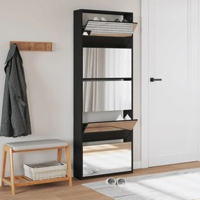 fekete 5 szintes cipőszekrény tükörrel 63 x 17 x 169,5 cm