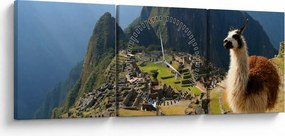 Kép - Láma és Machu Picchu (órával) (90x30 cm)