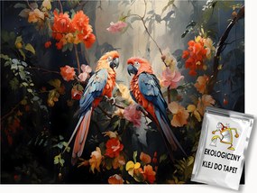 Fotótapéta Flizelina Természet Trópusi Erdő Virágok Madarak Papagájok 200x140 ragasztó