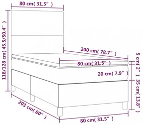 sötétszürke bársony rugós és LED-es ágy matraccal 80 x 200 cm