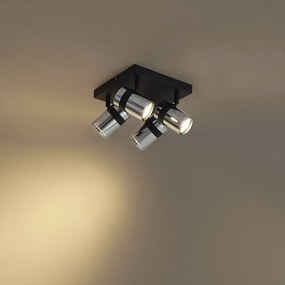 Fekete mennyezeti spotlámpa füstüveggel, 4 lámpás, forgatható és dönthető - Gianni