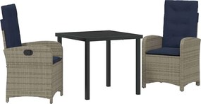 vidaXL Kert étkező szett párnával 3 pcs Szürke polirattan