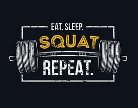 Művészi plakát Eat sleep squat repeat. Gym motivational, Mitoria, (40 x 30 cm)