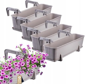 Erkélydoboz Virágtartó 60cm Fogantyúk Karamell Állvány 4db