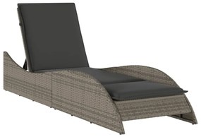 Szürke polyrattan napozóágy párnával 60x205x73 cm