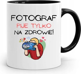 Fekete Bögre Fotósnak Csak Egészségre Iszik, fényképes nyomattal