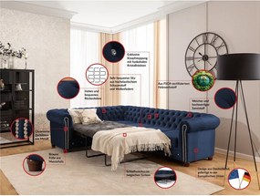 Kék bársony kinyitható sarokkanapé (bal oldali-L alakú) York Blik – Ropez