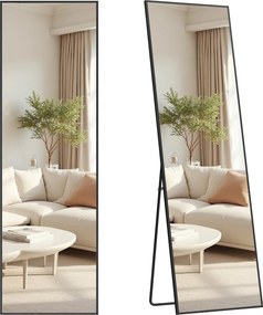 SONGMICS álló egész testes tükör alumínium kerettel, 160 x 50 cm, matt fekete