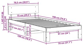 Ágykeret fejtámlával Fehér 75x190 cm Tömör fenyőfa