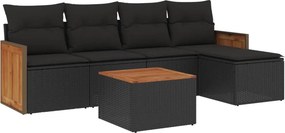 vidaXL 6 részes fekete polyrattan kerti ülőgarnitúra párnákkal