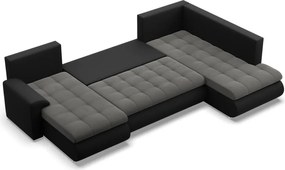 Tokio U sarokkanapé, 3 ágyneműtartóval, bársony + műbőr, jobboldali, szürke - fekete