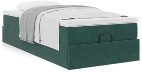 Ottomán ágykeret matraccal sötétzöld 80x200cm bársony