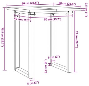 tömör fenyőfa és öntöttvas étkezőasztal O-vázzal 60x60x75,5 cm
